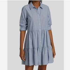 Veronica Beard Light Blue Striped Tiered Shirt Dress